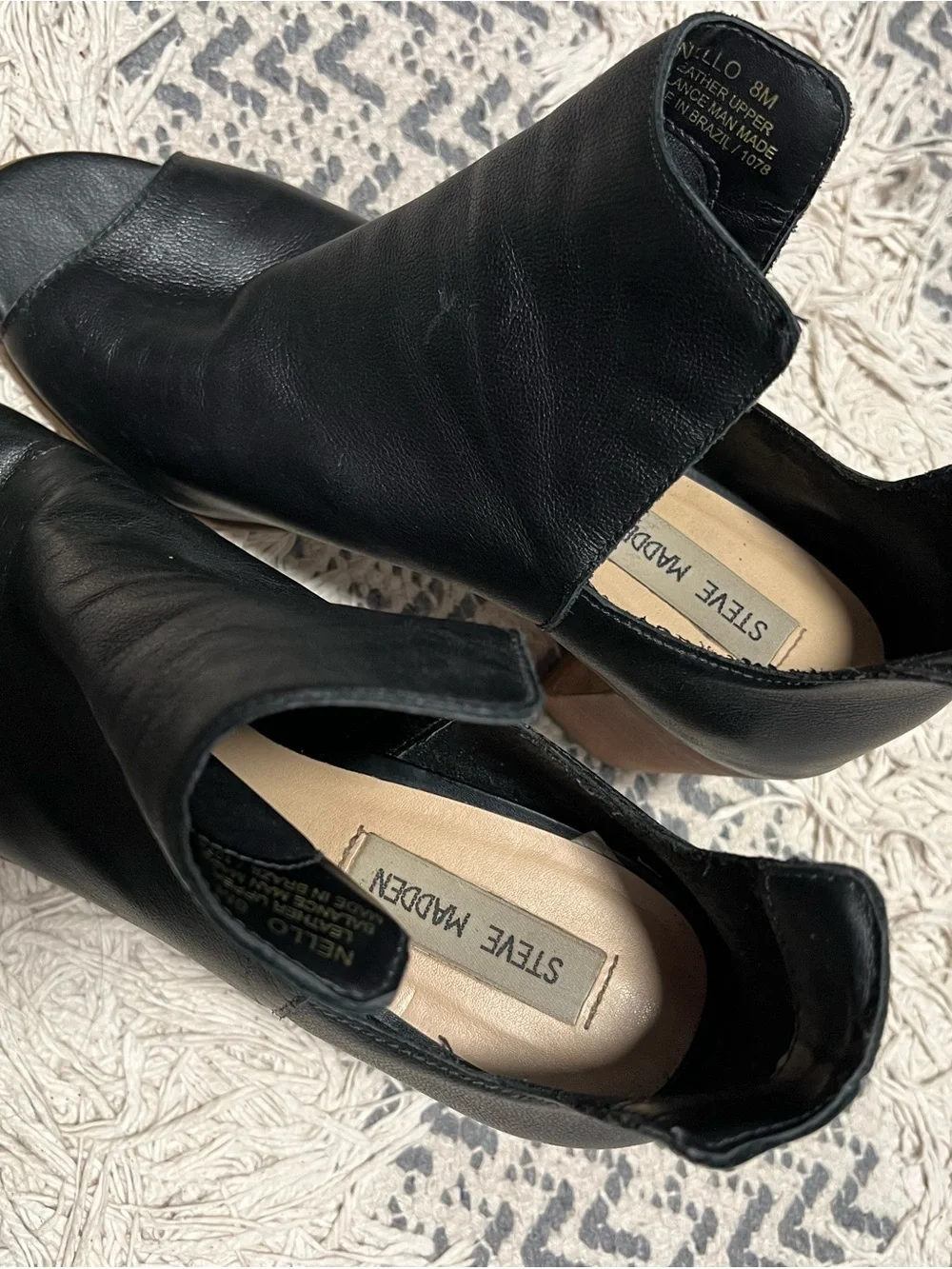 Steve Madden Black Leather Stacked Heel Ankle Booties